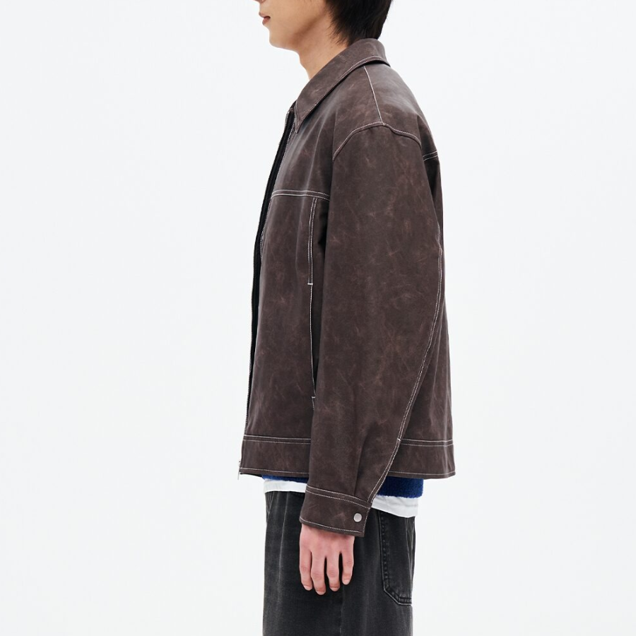 8 seconds Faux Leather Topstitch Jumper — Brown