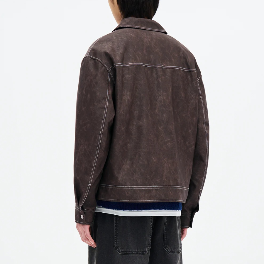 8 seconds Faux Leather Topstitch Jumper — Brown