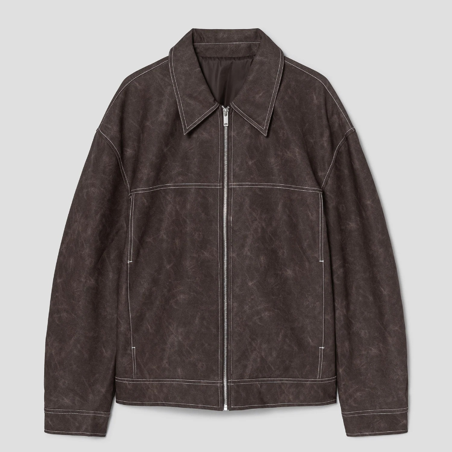 8 seconds Faux Leather Topstitch Jumper — Brown