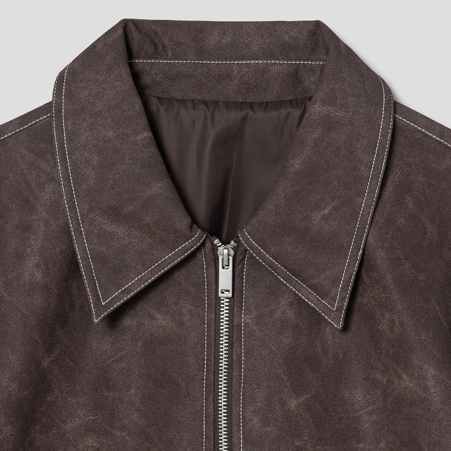 8 seconds Faux Leather Topstitch Jumper — Brown