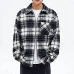 8 seconds Wool Blended Big Check Zip-Up Shacket — White