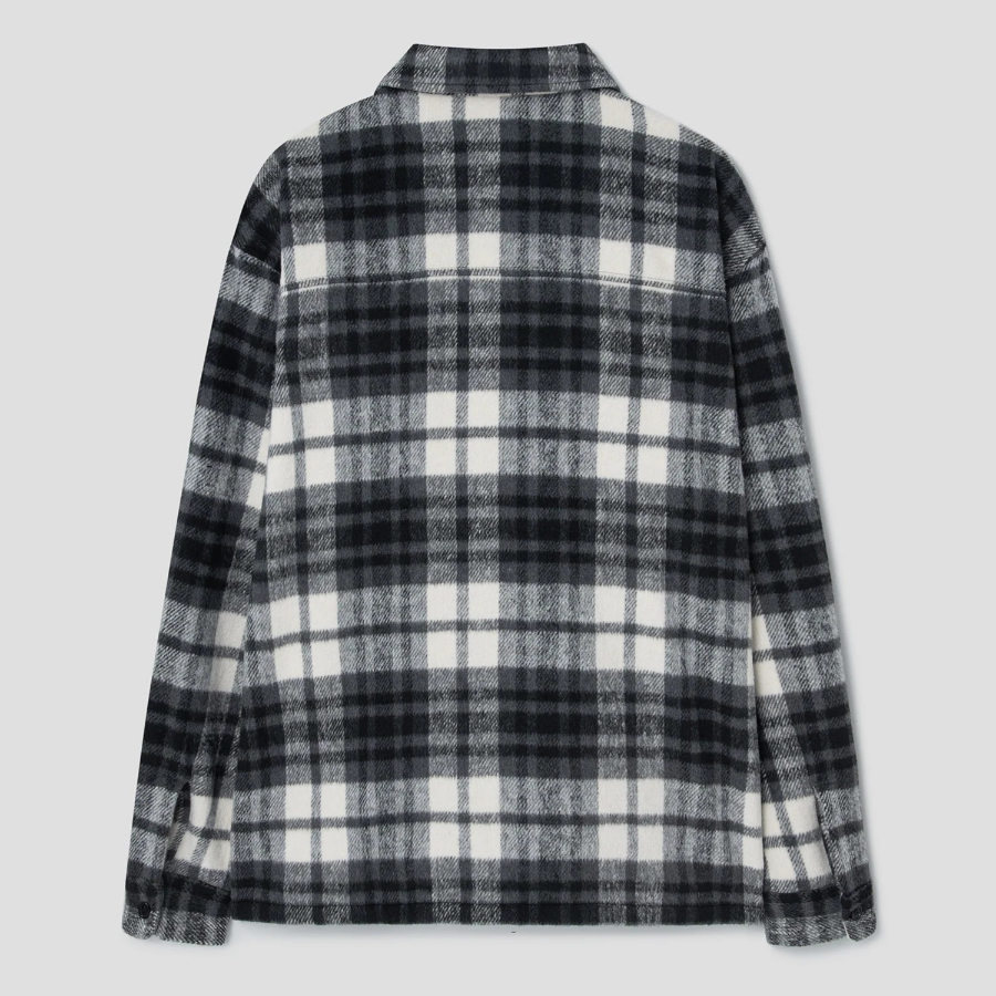 8 seconds Wool Blended Big Check Zip-Up Shacket — White