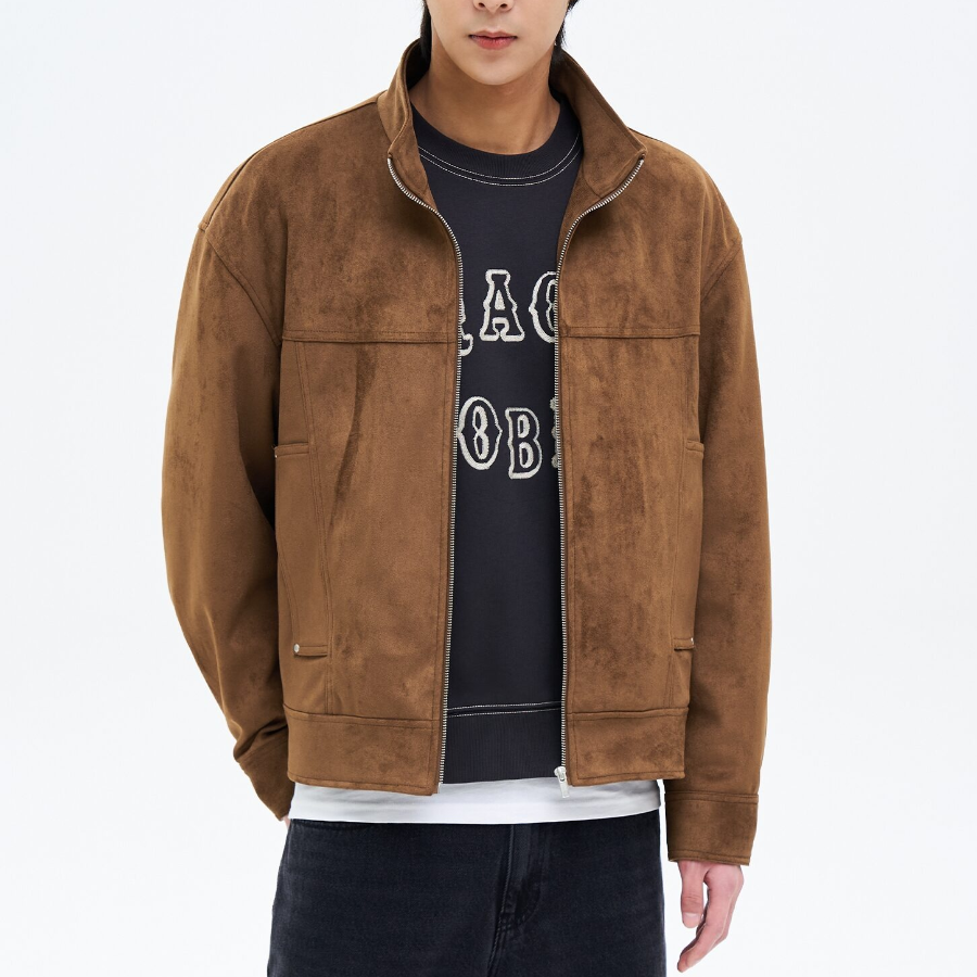 8 seconds Fake Suede Racer Jumper — Yellowish Brown