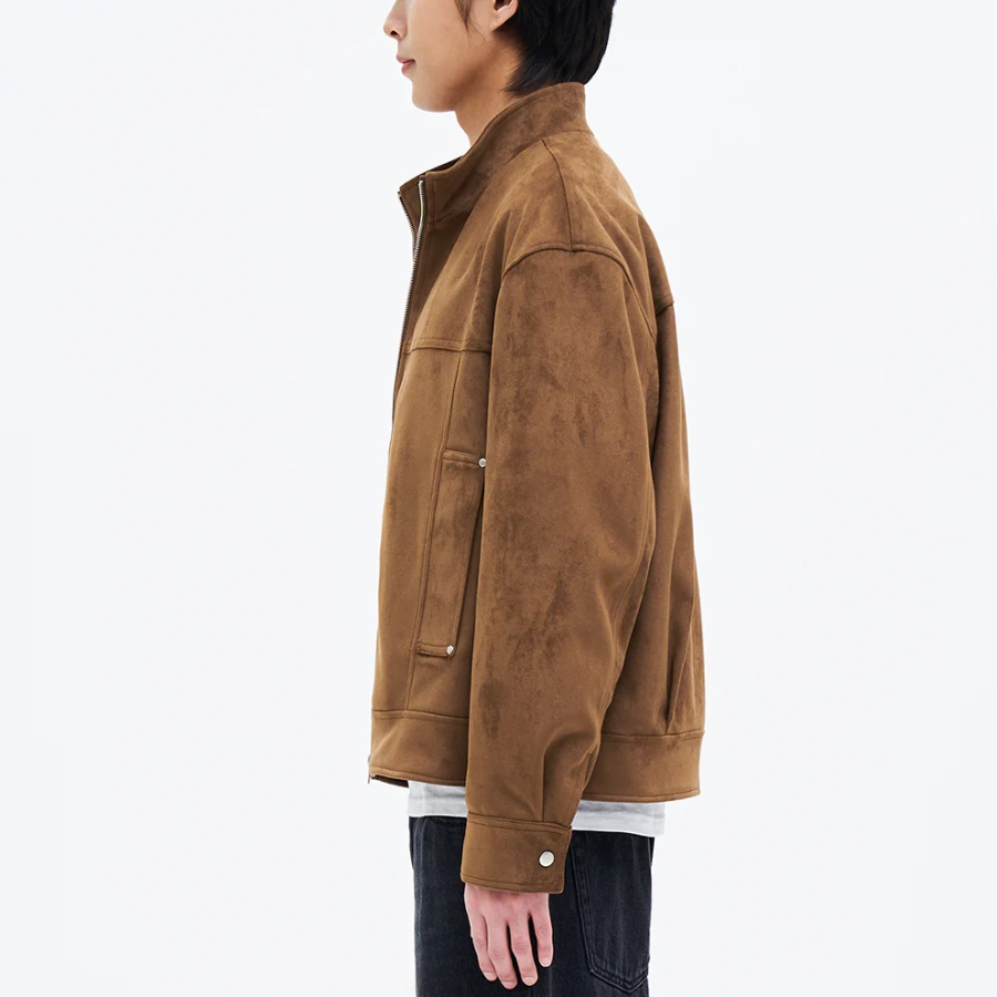 8 seconds Fake Suede Racer Jumper — Yellowish Brown