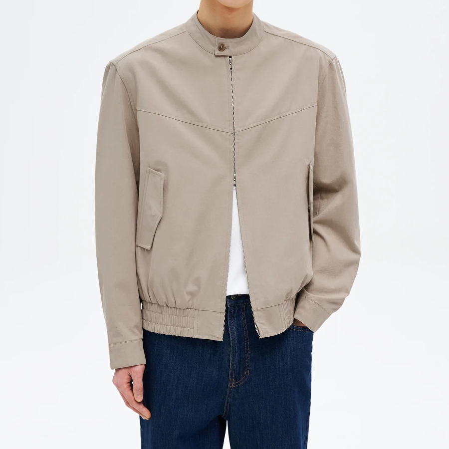 8 seconds Stand Collar Cotton Blouson — Beige