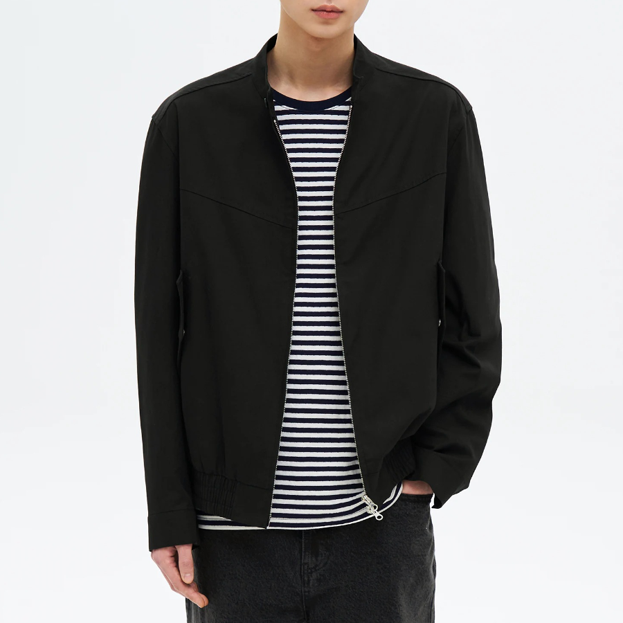 8 seconds Stand Collar Cotton Blouson — Black