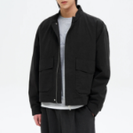 8 seconds Washed Cotton Stand Collar Short Jumper — Black