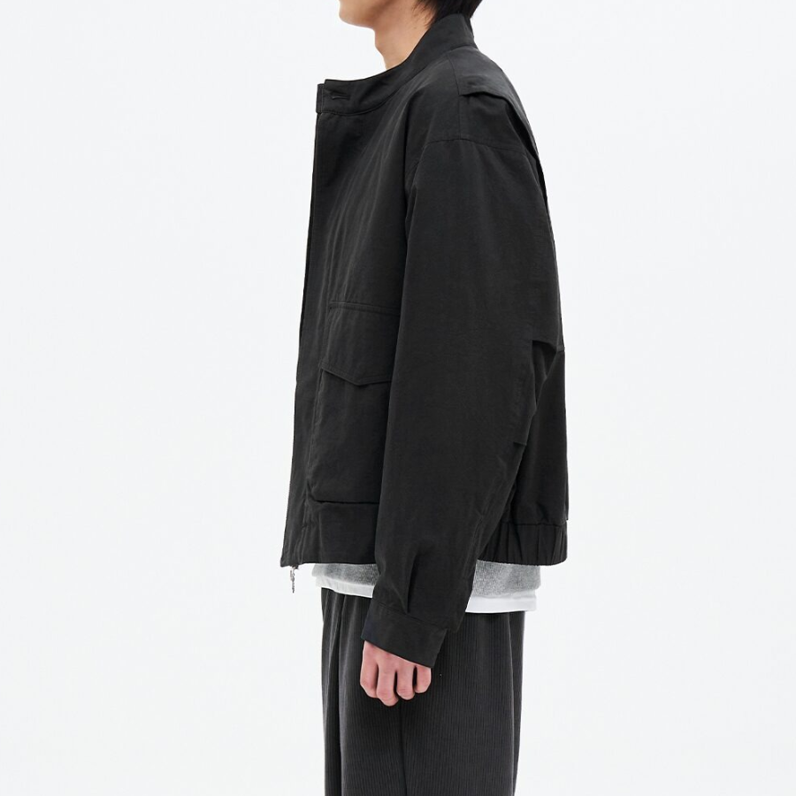 8 seconds Washed Cotton Stand Collar Short Jumper — Black