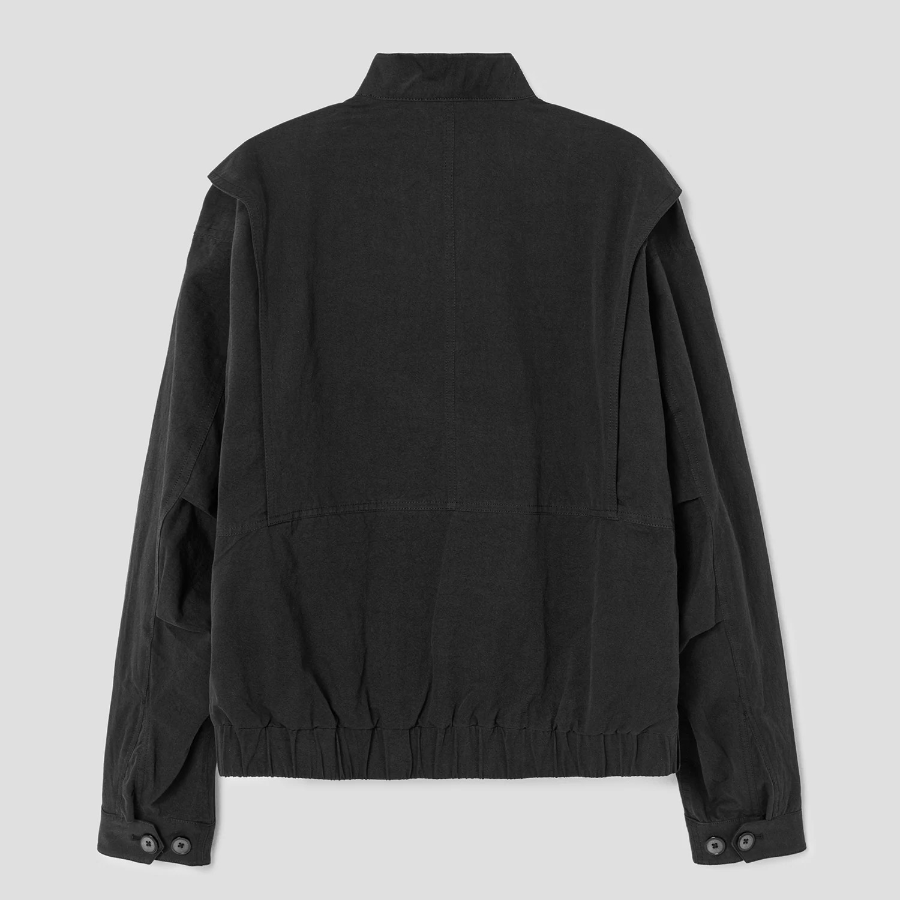 8 seconds Washed Cotton Stand Collar Short Jumper — Black