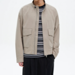 8 seconds Washed Cotton Stand Collar Short Jumper — Beige