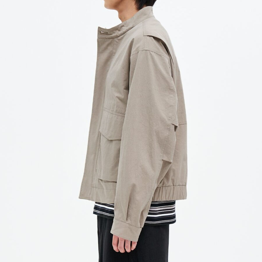 8 seconds Washed Cotton Stand Collar Short Jumper — Beige