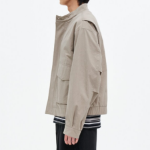 8 seconds Washed Cotton Stand Collar Short Jumper — Beige