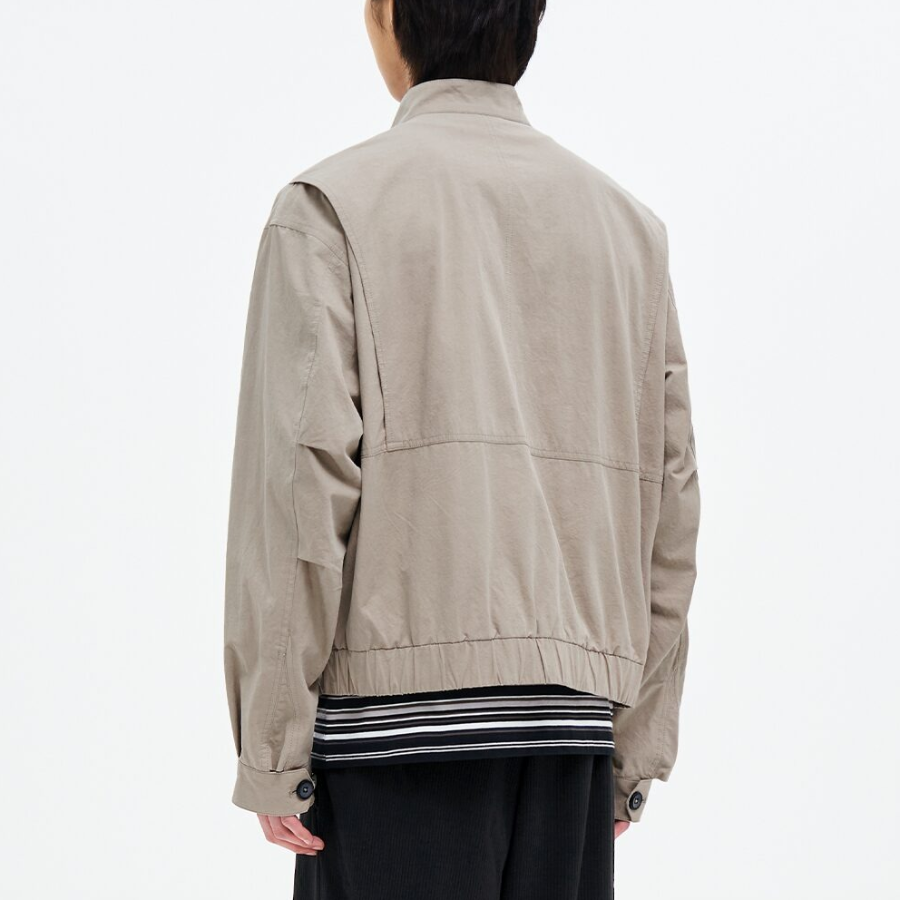 8 seconds Washed Cotton Stand Collar Short Jumper — Beige