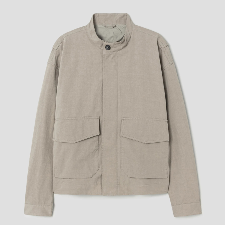 8 seconds Washed Cotton Stand Collar Short Jumper — Beige