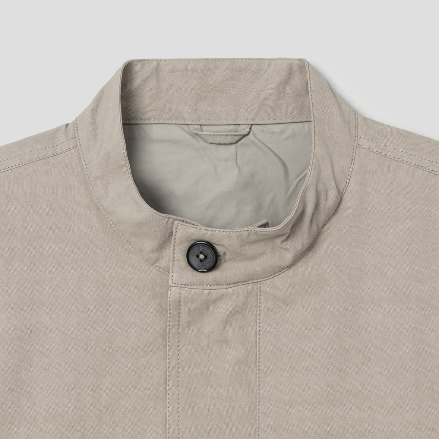 8 seconds Washed Cotton Stand Collar Short Jumper — Beige