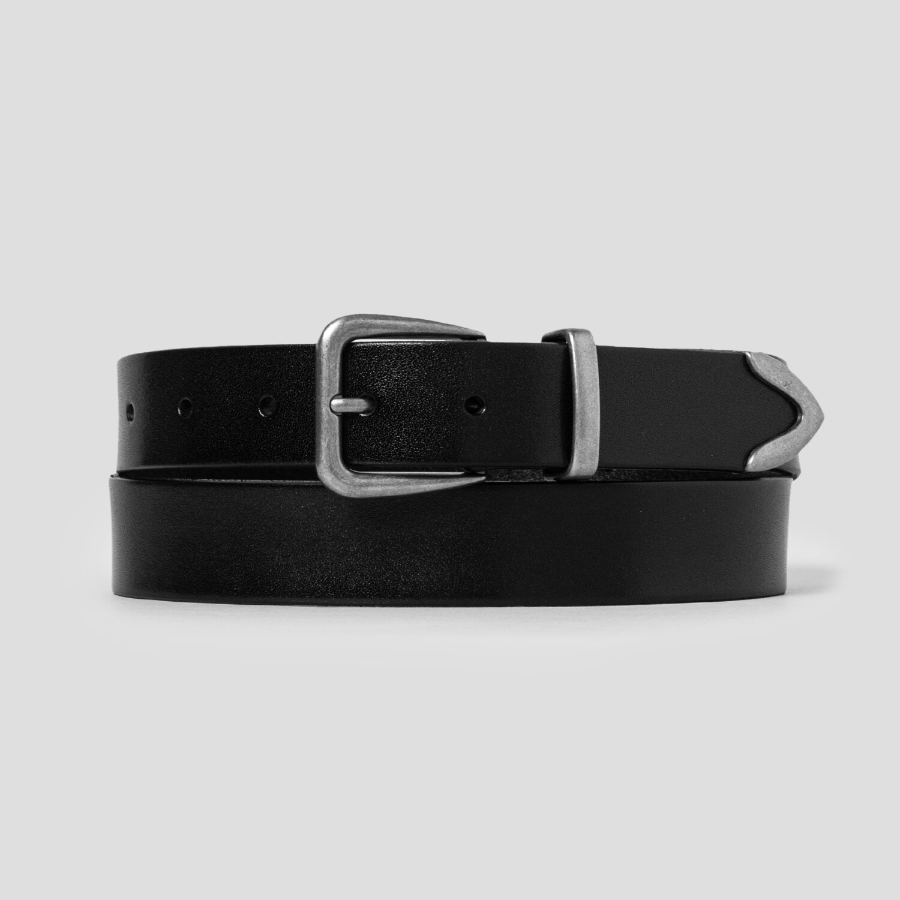 8 seconds [Real Leather] 30mm Western Belt — Black