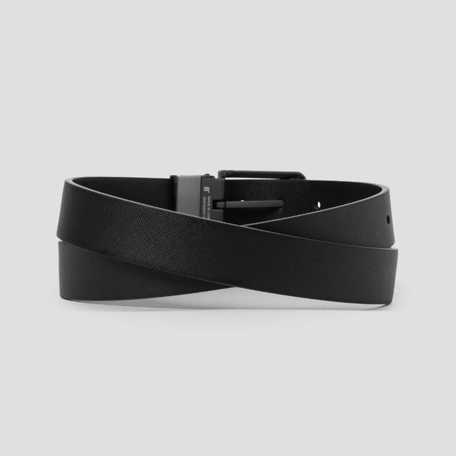8 seconds [Reversible] 30mm Dual Texture Rotating Buckle Belt — Black