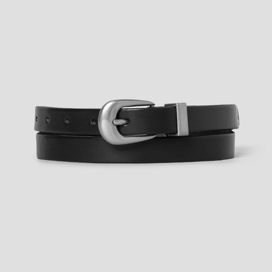 8 seconds [Real Leather] 20mm Slim Western Belt — Black