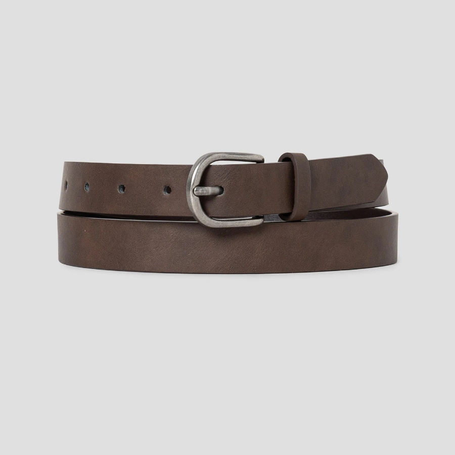 8 seconds 25mm Silver Glossy Round Buckle Belt — Brown