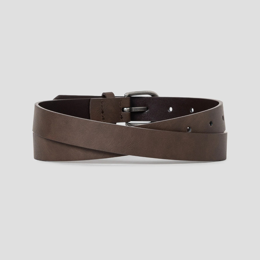 8 seconds 25mm Silver Glossy Round Buckle Belt — Brown