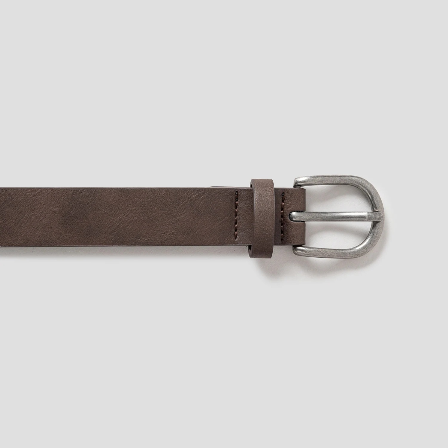 8 seconds 25mm Silver Glossy Round Buckle Belt — Brown