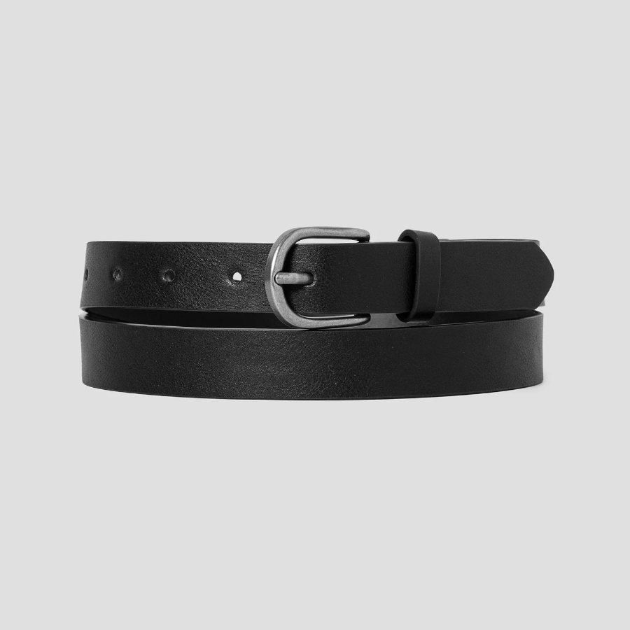8 seconds 25mm Silver Glossy Round Buckle Belt — Black