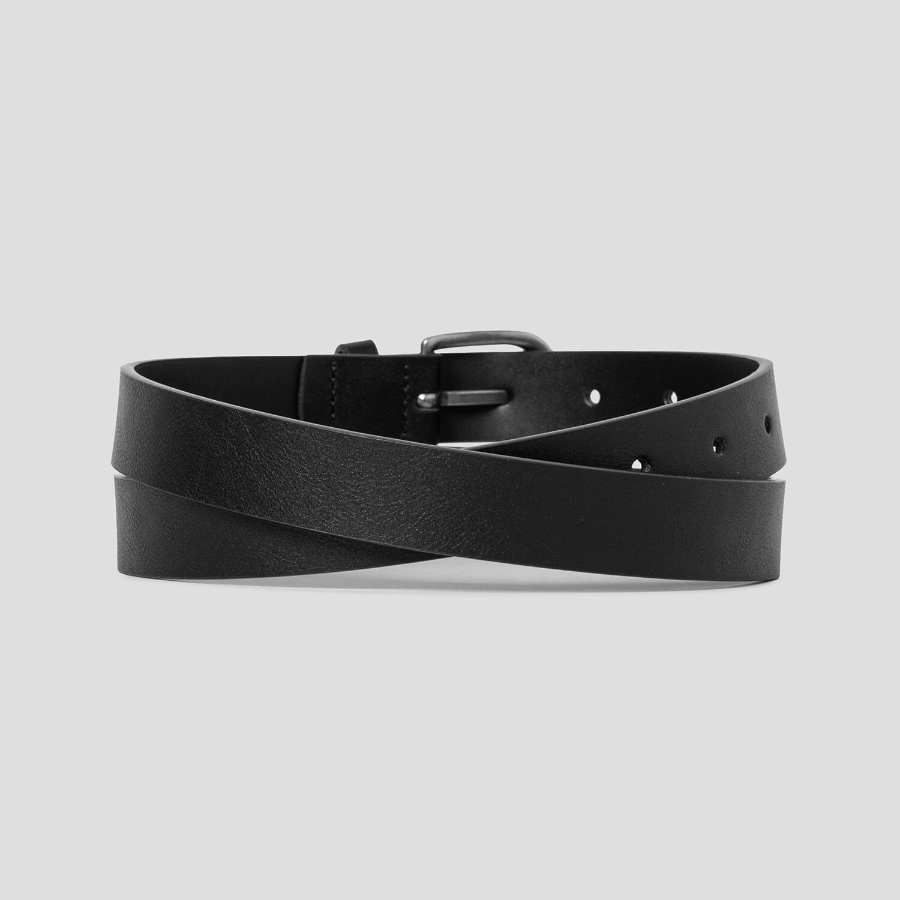 8 seconds 25mm Silver Glossy Round Buckle Belt — Black