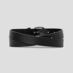 8 seconds 25mm Silver Glossy Round Buckle Belt — Black