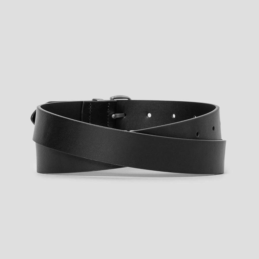 8 seconds 30mm Silver Rectangular Buckle Belt — Black