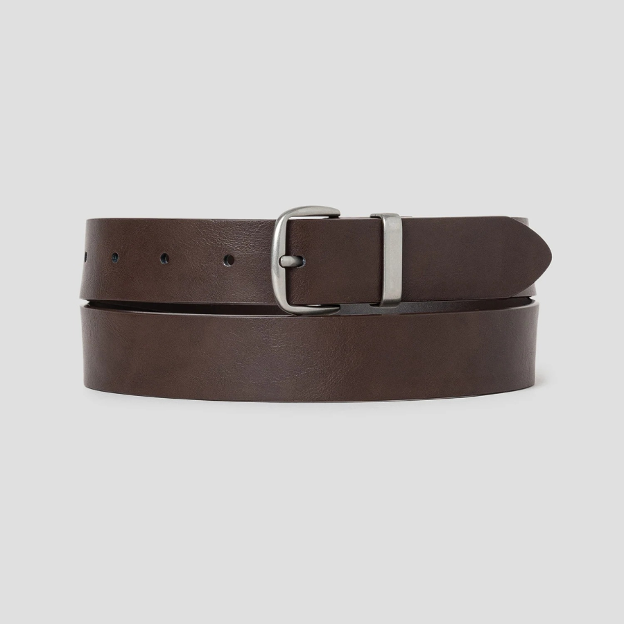 8 seconds 30mm Silver Rectangular Buckle Belt — Brown