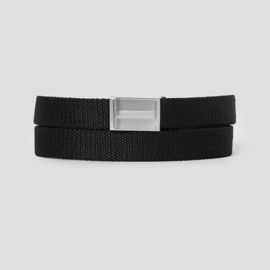 8 seconds 25mm Silver Buckle Webbing Belt — Black