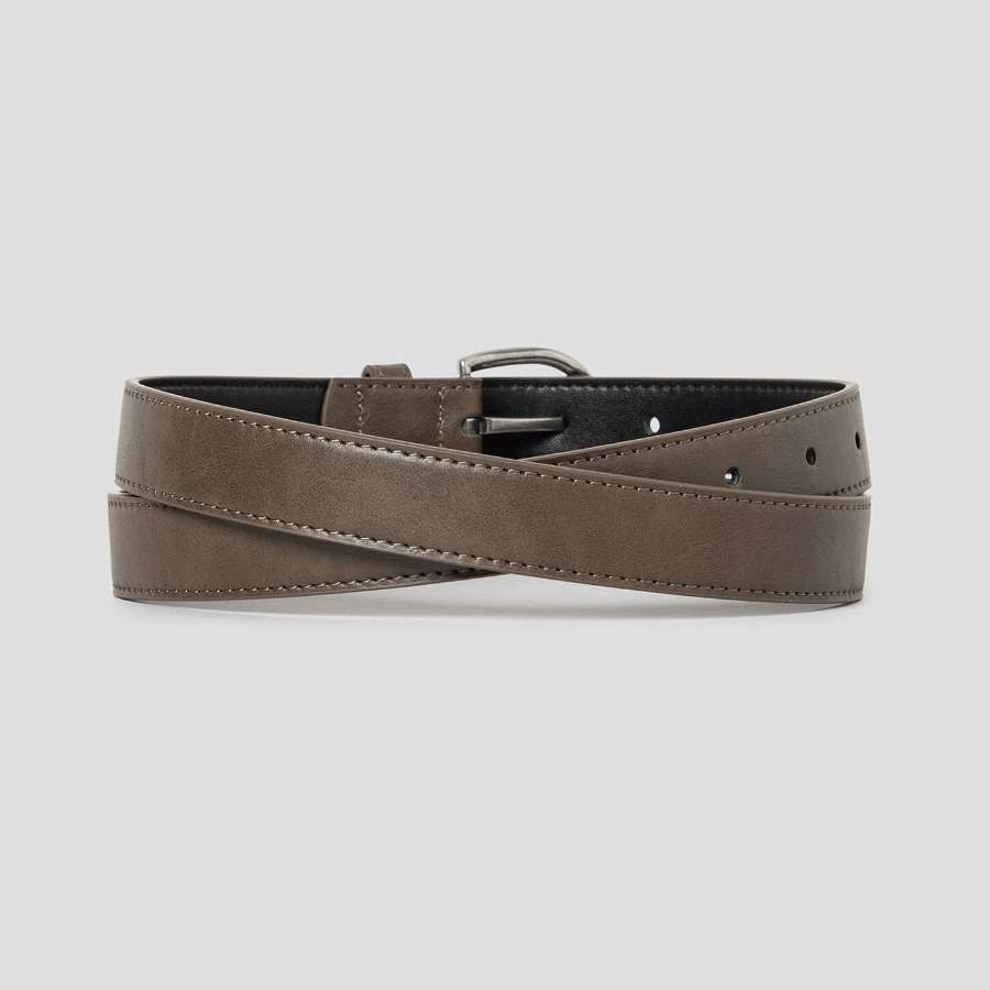 8 seconds 25mm Stitch Round Buckle Belt — Khaki