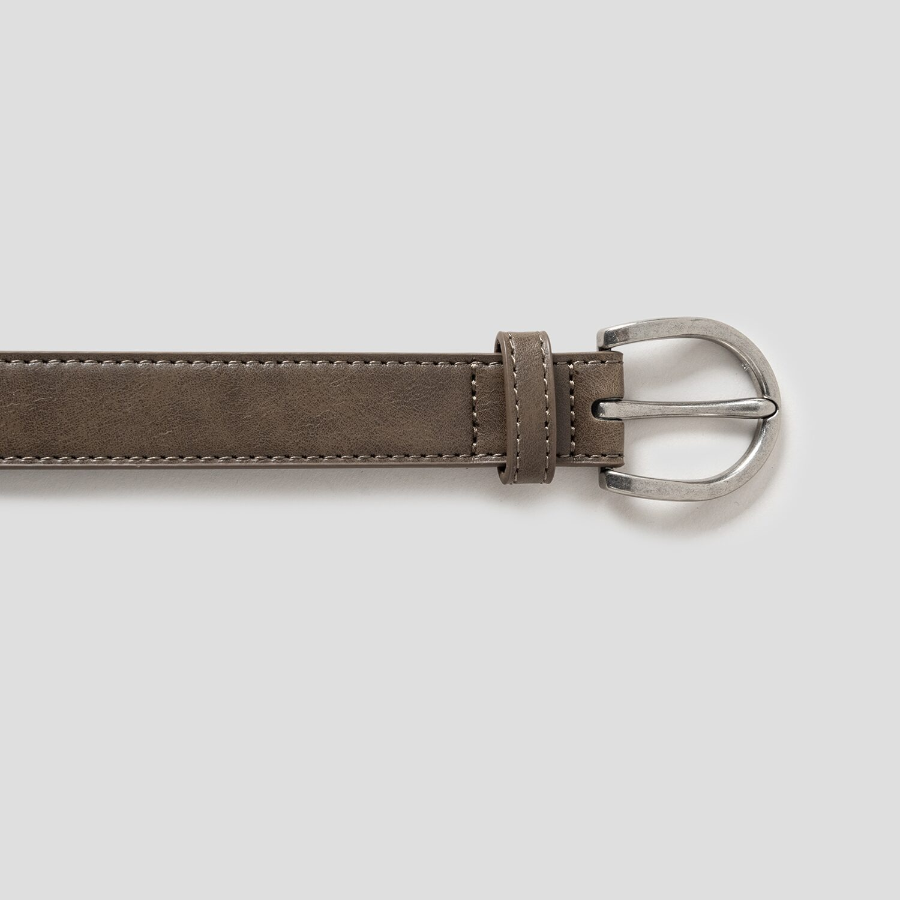 8 seconds 25mm Stitch Round Buckle Belt — Khaki