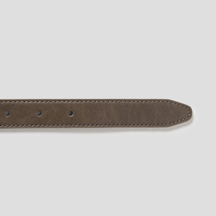 8 seconds 25mm Stitch Round Buckle Belt — Khaki