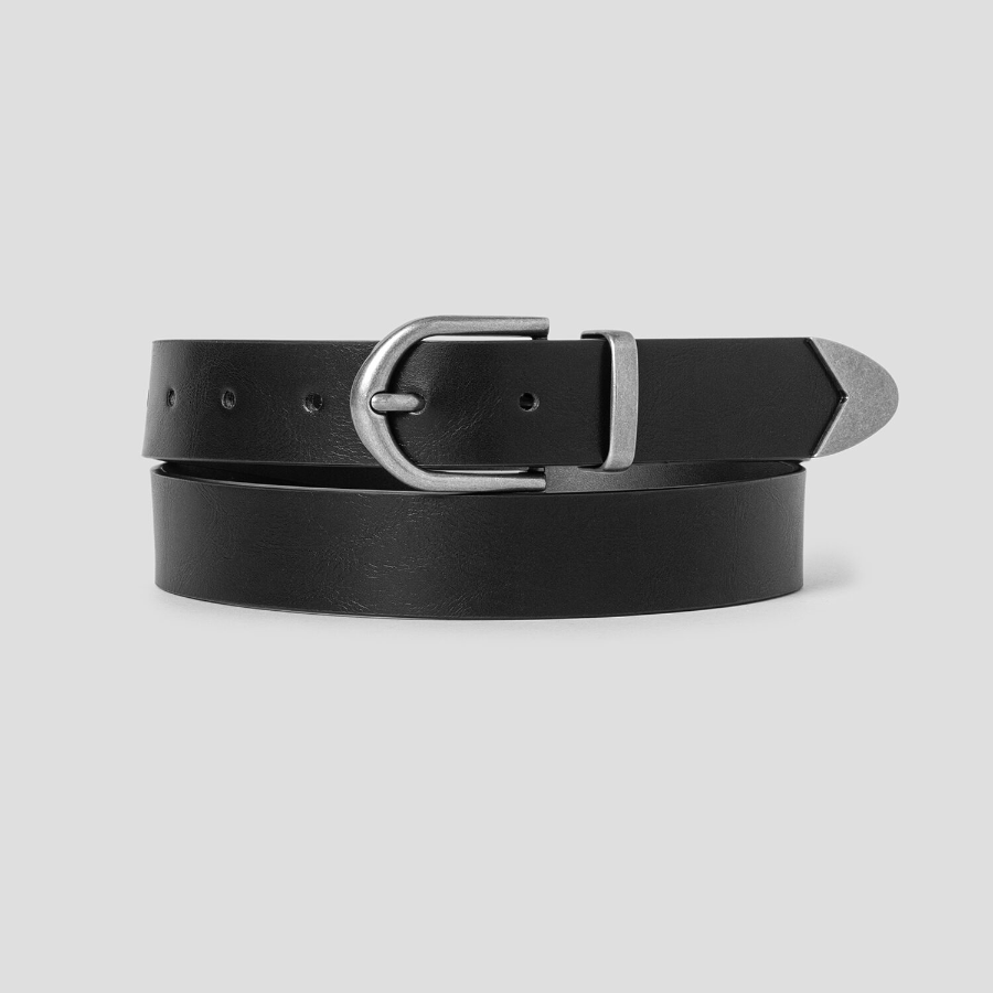 8 seconds 30mm Black-Plated Round Buckle Belt — Black