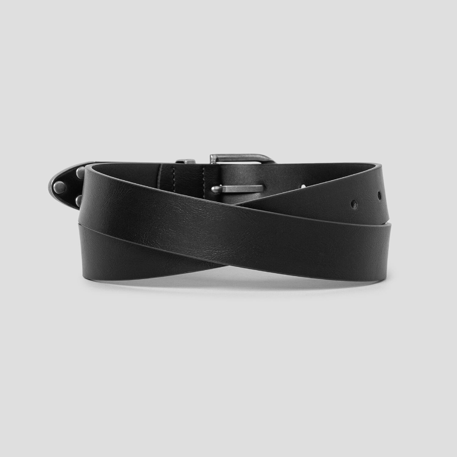 8 seconds 30mm Black-Plated Round Buckle Belt — Black