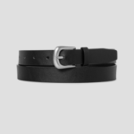 8 seconds 25mm Silver Round-Square Buckle Belt — Black