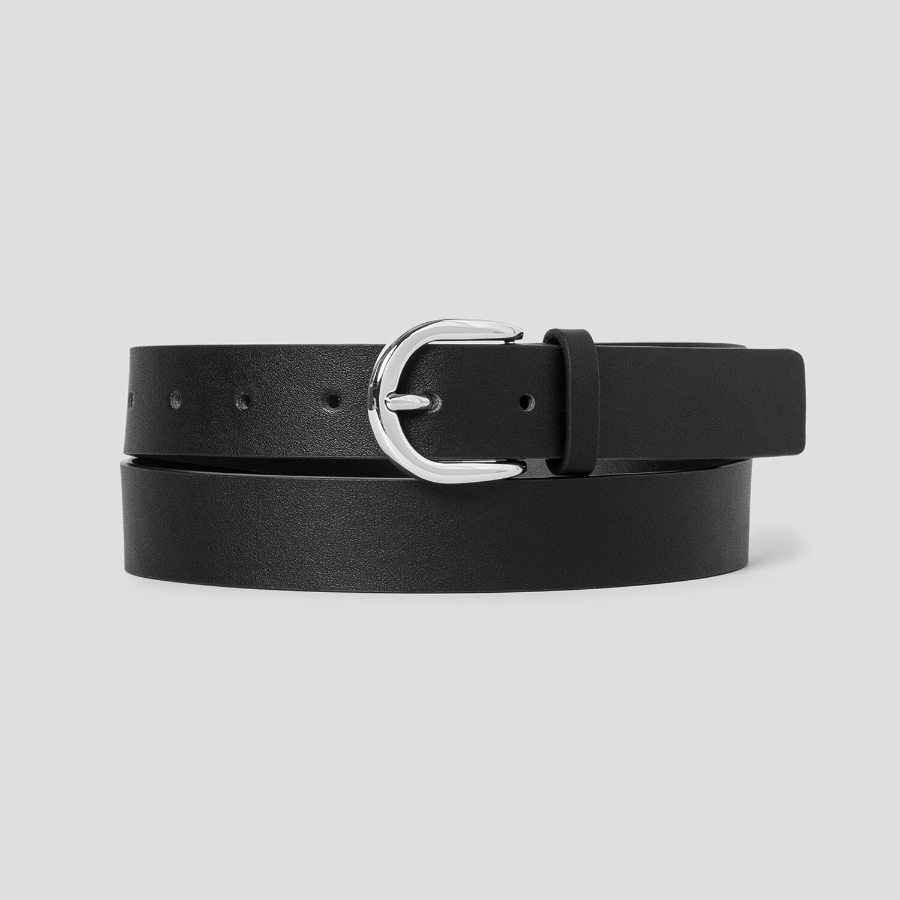 8 seconds 30mm Glossy Round Buckle Belt — Black