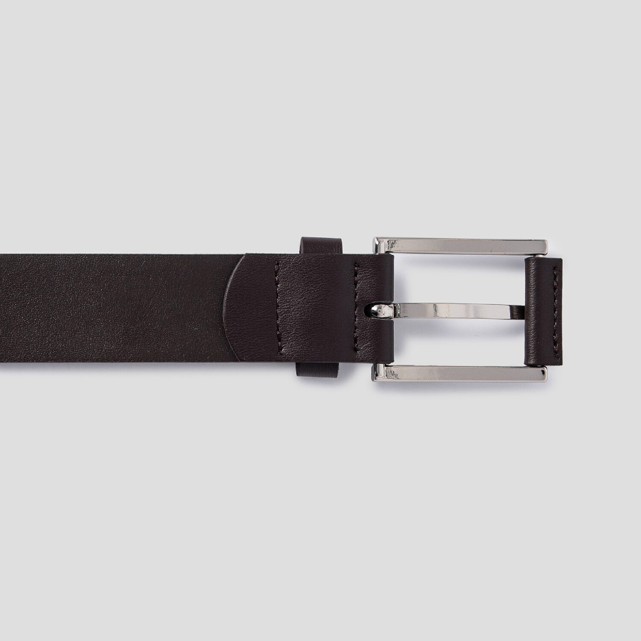 8 seconds 30mm Stopper Ring Square Buckle Belt — Brown
