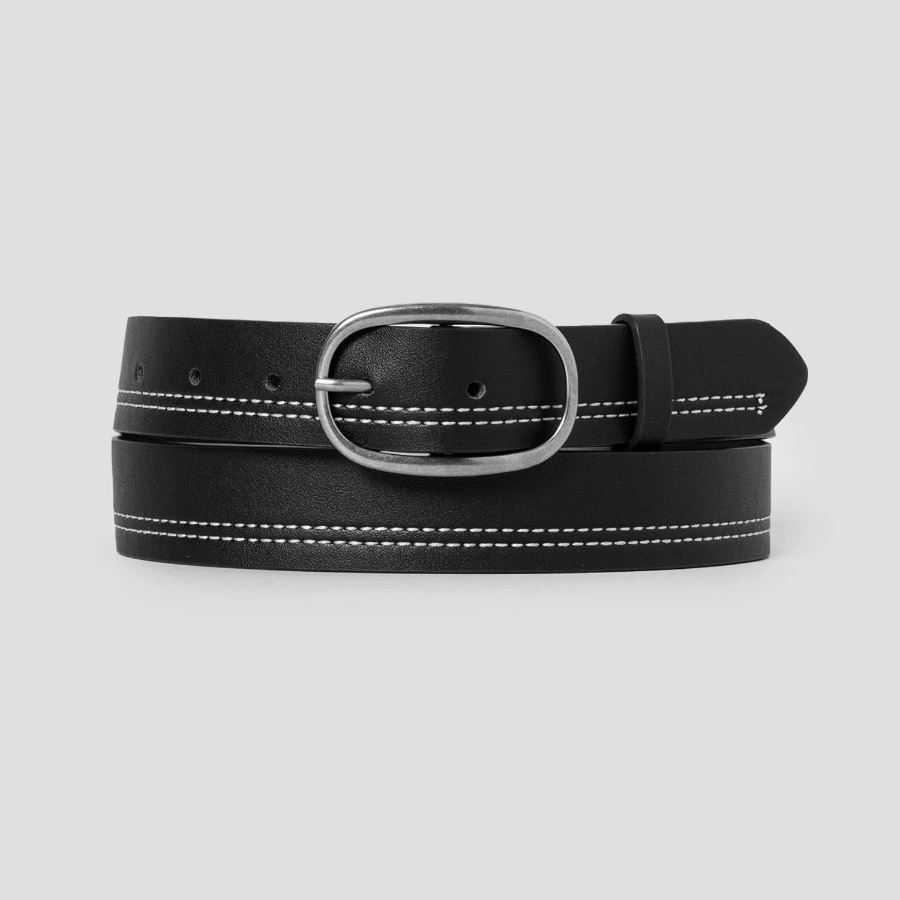 8 seconds 30mm Stitched Round Buckle Belt — Black