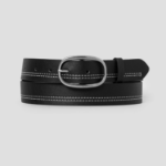 8 seconds 30mm Stitched Round Buckle Belt — Black