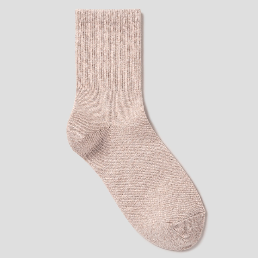 8 seconds Cotton Blend Mid-Length Solid Socks — Beige