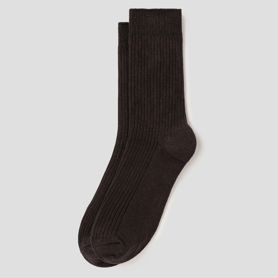 8 seconds Cotton Blend Ribbed Socks — Brown